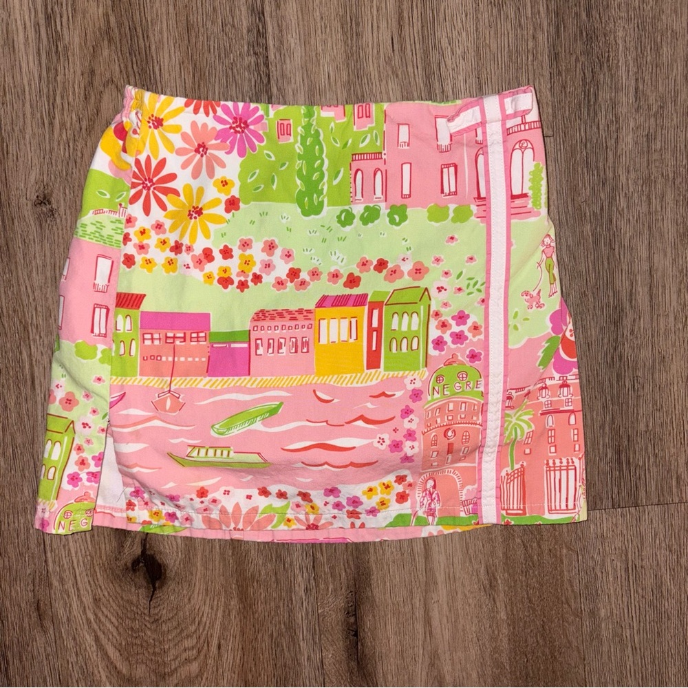 Vintage Lilly‎ Pulitzer Girls Skort Size 5 Pink Green Scenic Print
